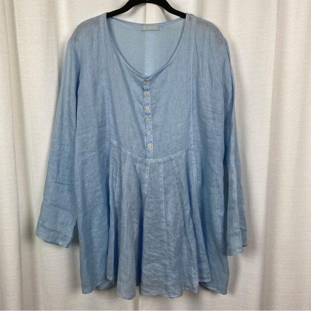 CP Shades Light Blue Linen Babydoll Tunic Blouse Sz.S